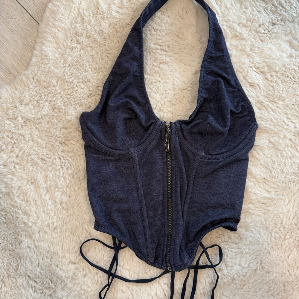 Urban Outfitters Dark Blue Halter Corset Top